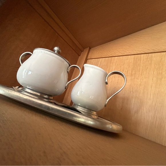 ARTE ITALICA  sugar creamer and under plate all ceramic and pewter original box - Picture 3 of 3